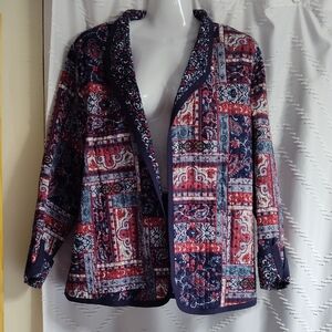 Vintage BonWorth Women's Red and Blue Quilted Patchwork Jacket Size L